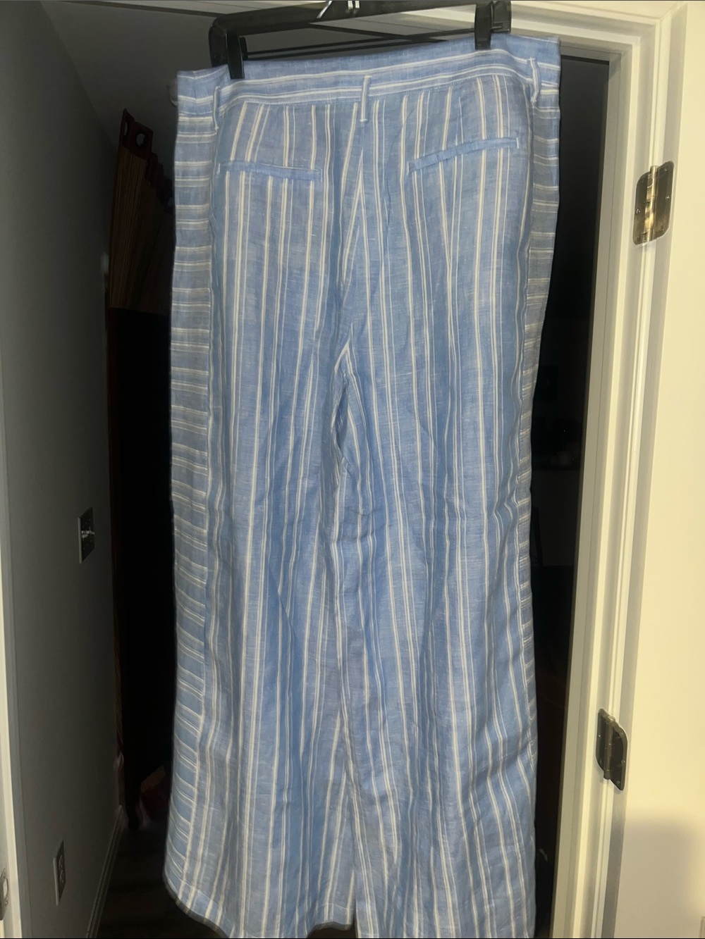 Anthropologie Ettitwa Super Wide Leg Blue Striped Linen Pants - Picture 4 of 6